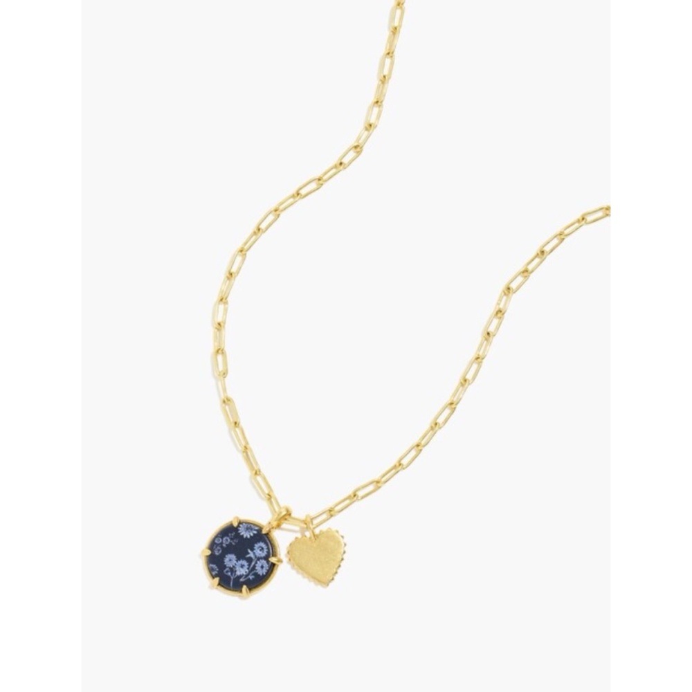 🆕 Madewell Cottage Floral Pendant Necklace NWT New! Deep Navy Gold